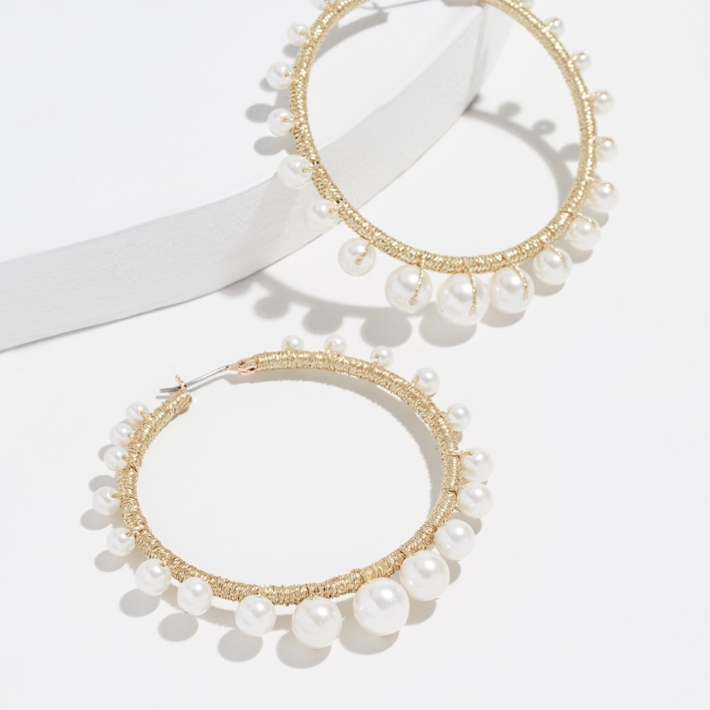 REBECCA MINKOFF Gold Pearl Hoop Earrings